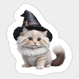 Cute munchkin cat wearing a witch hat Sticker